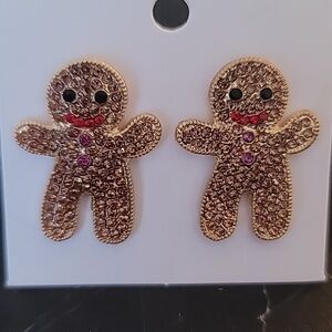 NWOT Sparkling Gingerbread Man Stud Earrings